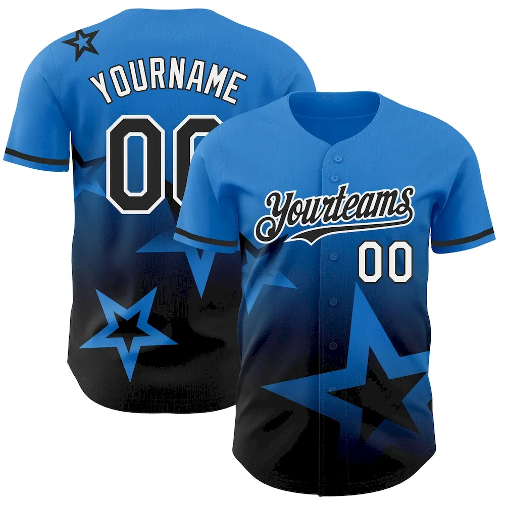 3DPattern4245.webp Custom Electric Blue Black-White 3D Pattern Design Gradient Style Twinkle Star Authentic Baseball Jersey - Image 1