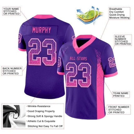 Custom Purple Pink-White Mesh Drift Fashion Football Jersey - Image 3