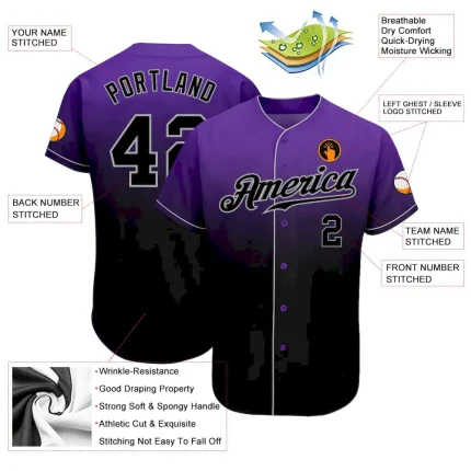 Custom Purple Black-Gray Authentic Fade Fashion Baseball Jersey - Image 3