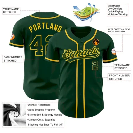 Custom Green Green-Gold Authentic Baseball Jersey - Image 3