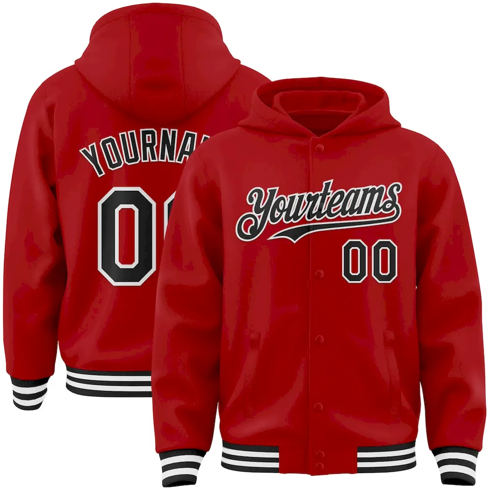 Jacket3187_996d6289-456d-4239-8d36-e2b8d3f9a50b.webp Custom Red Black-White Bomber Full-Snap Varsity Letterman Hoodie Jacket - Image 1