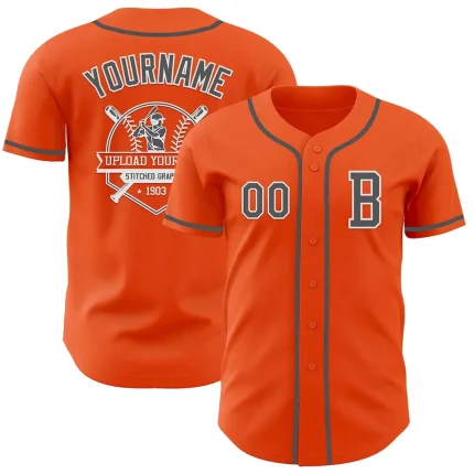 Custom Orange Steel Gray-White Authentic Baseball Jersey - Image 5