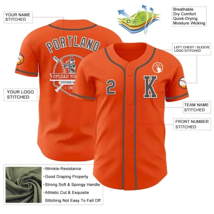 Custom Orange Steel Gray-White Authentic Baseball Jersey - Image 6