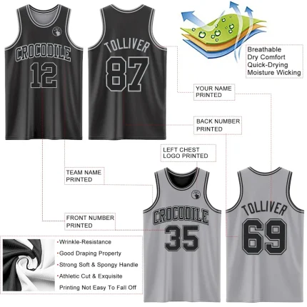 Custom Reversible Black Gray Double Side Basketball Jersey - Image 5