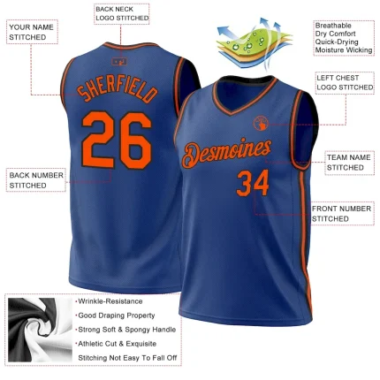Custom Royal Orange-Black Authentic Throwback Basketball Jersey - Image 3