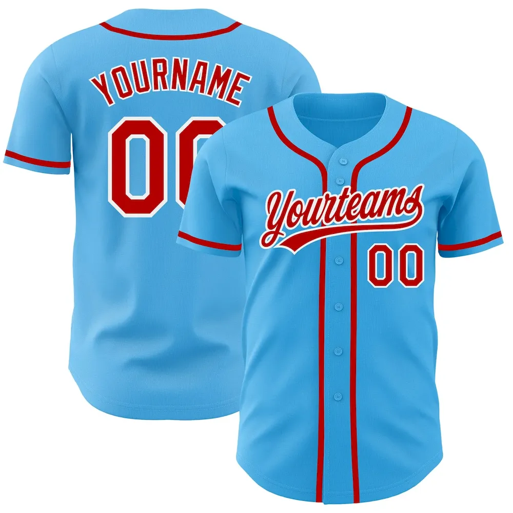 SkyBlue0011.webp Custom Sky Blue Red-White Authentic Baseball Jersey - Image 1