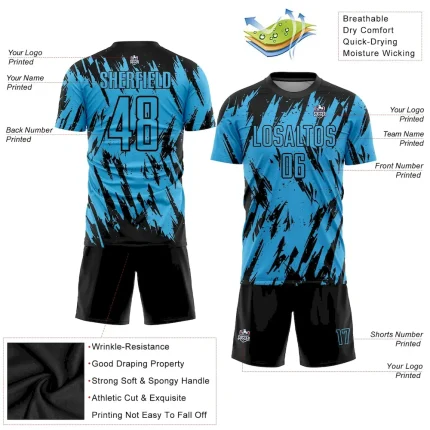 Custom Sky Blue Black Sublimation Soccer Uniform Jersey - Image 3