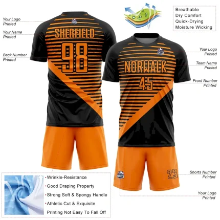 Custom Black Bay Orange Stripes Sublimation Soccer Uniform Jersey - Image 4