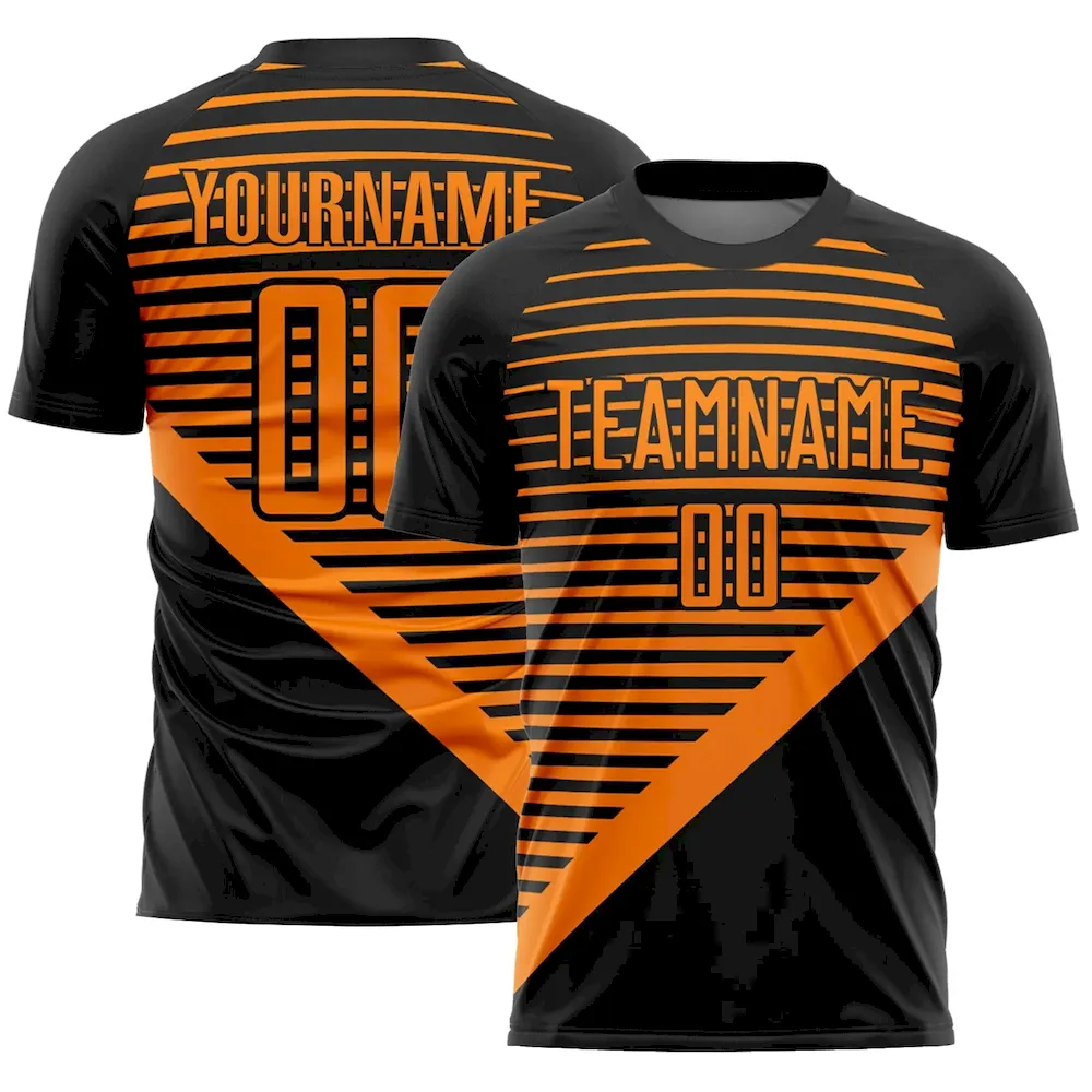 Soccer1201.webp Custom Black Bay Orange Stripes Sublimation Soccer Uniform Jersey - Image 1