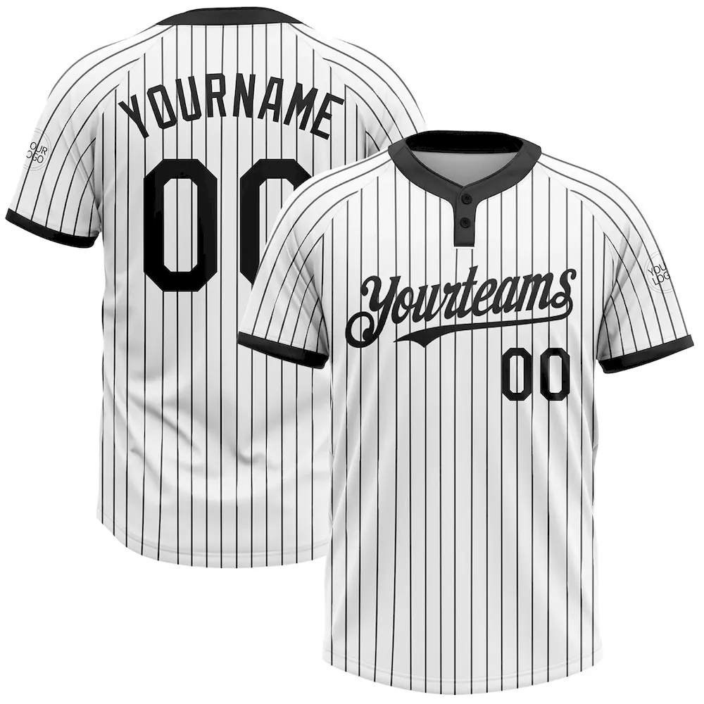 Softball0777.webp Custom White Black Pinstripe Black Two-Button Unisex Softball Jersey - Image 1