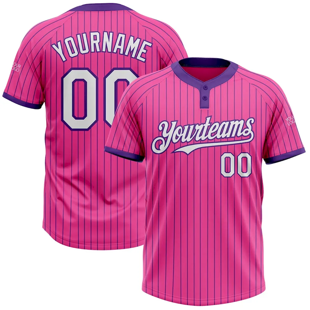 Softball1257.webp Custom Pink Purple Pinstripe White Two-Button Unisex Softball Jersey - Image 1