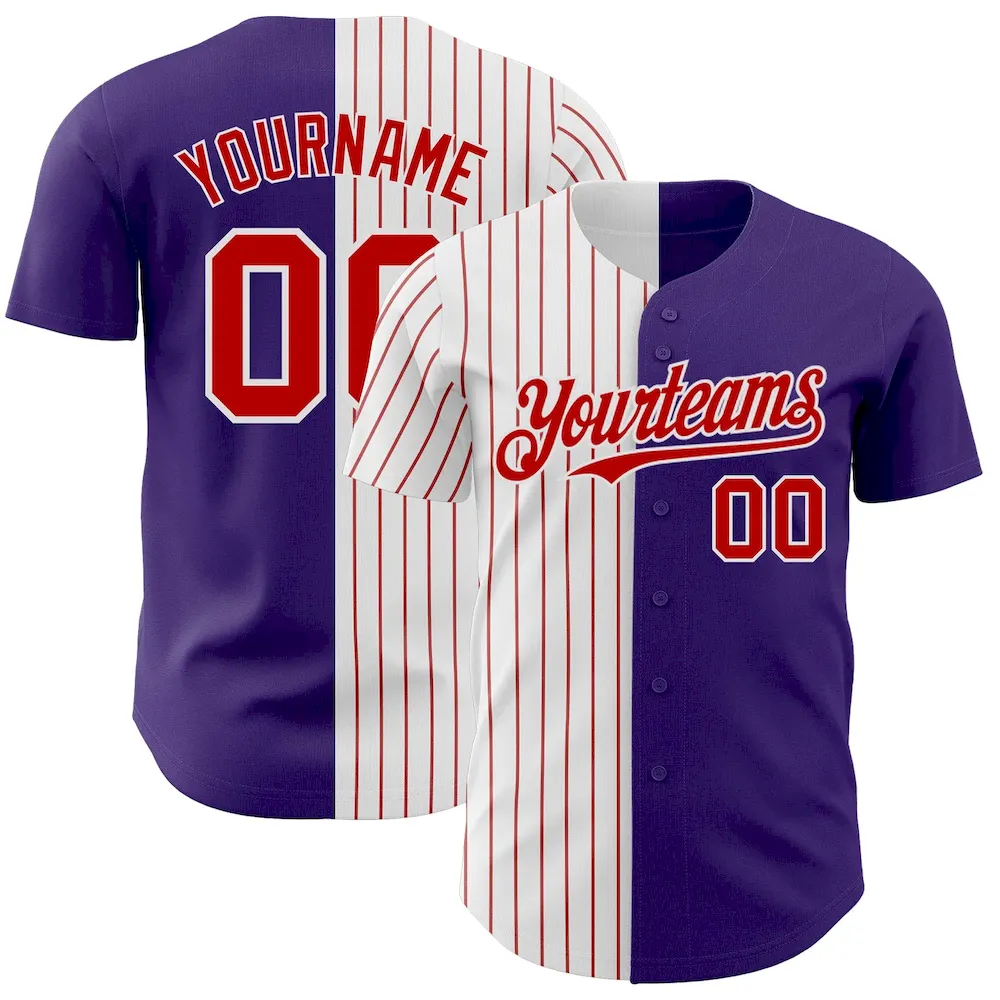 SplitF0698.webp Custom Purple White-Red Pinstripe Authentic Split Fashion Baseball Jersey - Image 1