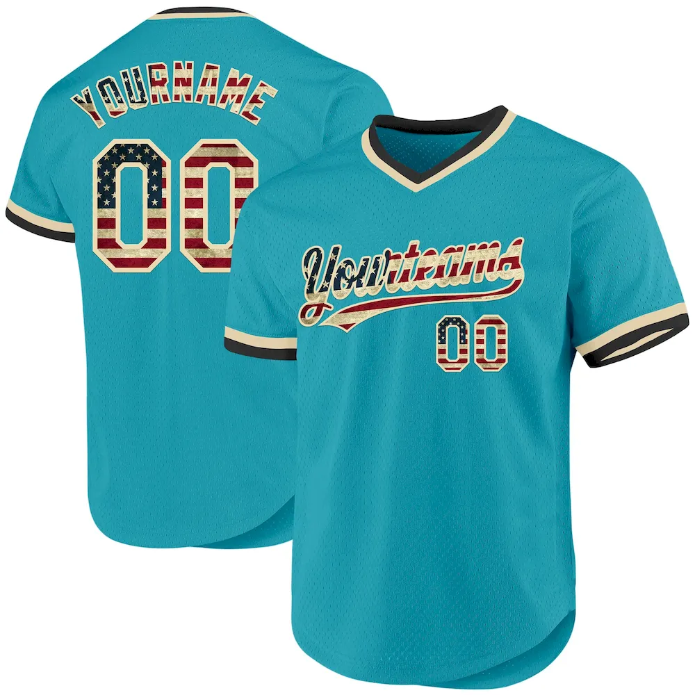 Teal0356.webp Custom Teal Vintage USA Flag Cream-Black Authentic Throwback Baseball Jersey - Image 1