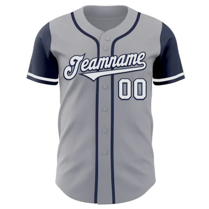 Custom Gray White-Navy Authentic Two Tone Baseball Jersey - Image 2