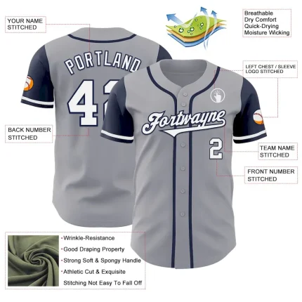 Custom Gray White-Navy Authentic Two Tone Baseball Jersey - Image 3