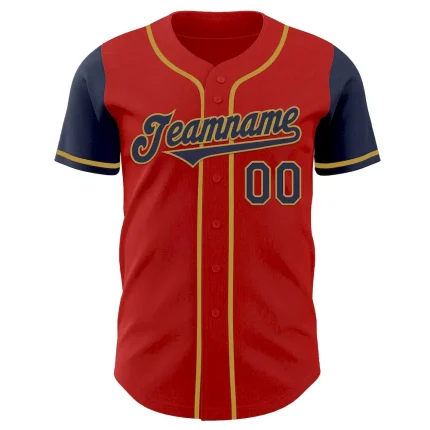 Custom Red Navy-Old Gold Authentic Two Tone Baseball Jersey - Image 2