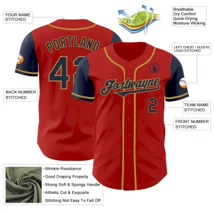 Custom Red Navy-Old Gold Authentic Two Tone Baseball Jersey - Image 3
