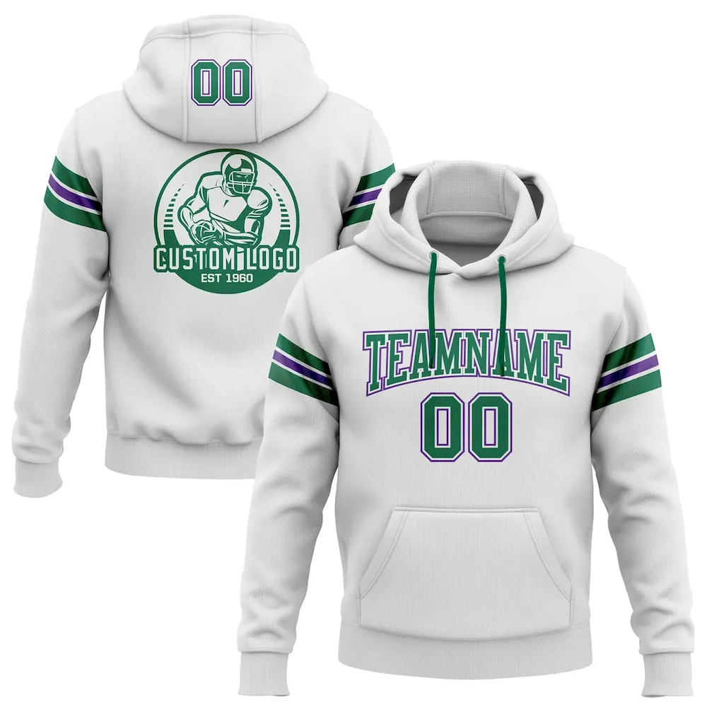 White1543.webp Custom Stitched White Kelly Green-Purple Football Pullover Sweatshirt Hoodie - Image 1