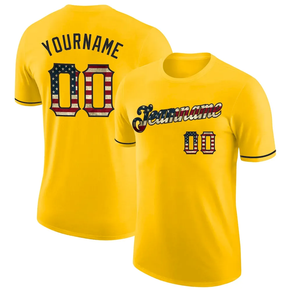 Yellow0025.webp Custom Yellow Vintage USA Flag-Black Performance T-Shirt - Image 1