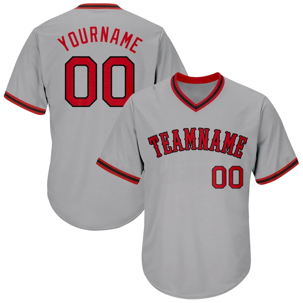 gray_0149.webp Custom Gray Red-Black Authentic Throwback Rib-Knit Baseball Jersey Shirt - Image 1