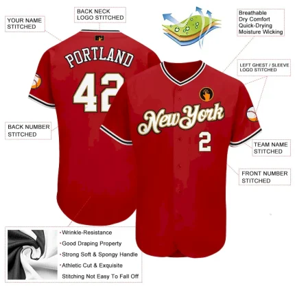 Custom Red White-Old Gold Authentic Baseball Jersey - Image 3