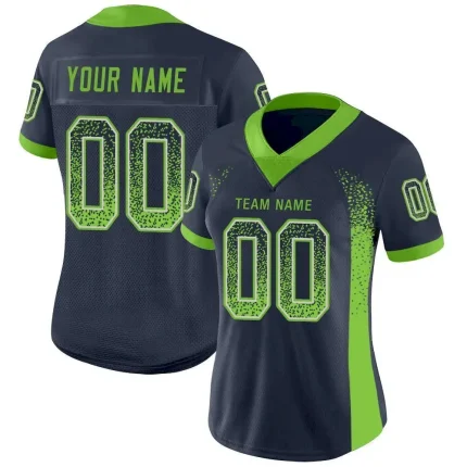 Custom Navy Neon Green-Gray Mesh Drift Fashion Football Jersey - Image 2