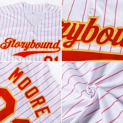 Custom White Royal Pinstripe Royal-Red Authentic Baseball Jersey - Image 6